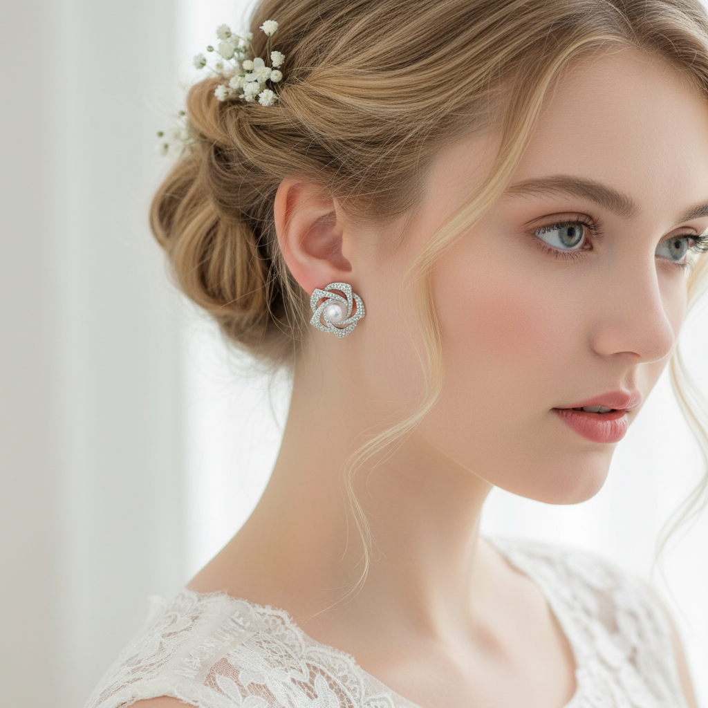 Fleurs perles strass mariée blonde