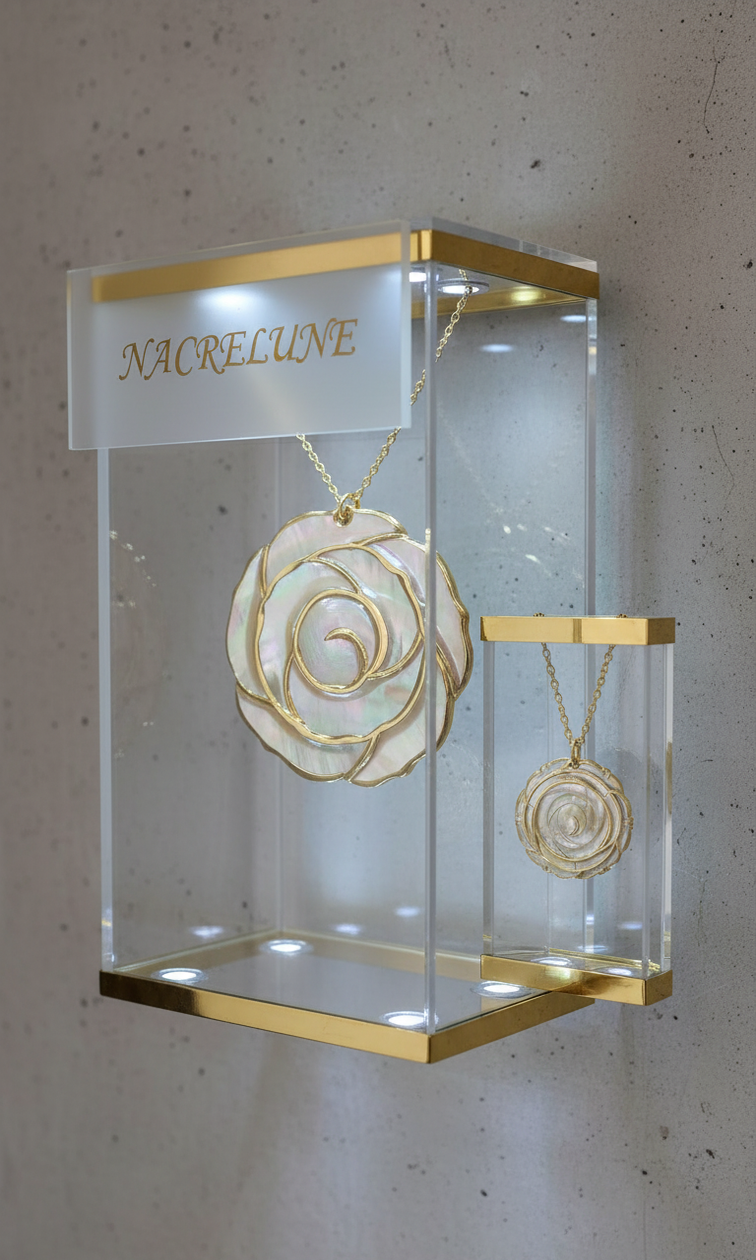 pendentif gris et or avec fleur en nacre nacrelune.com pendentif