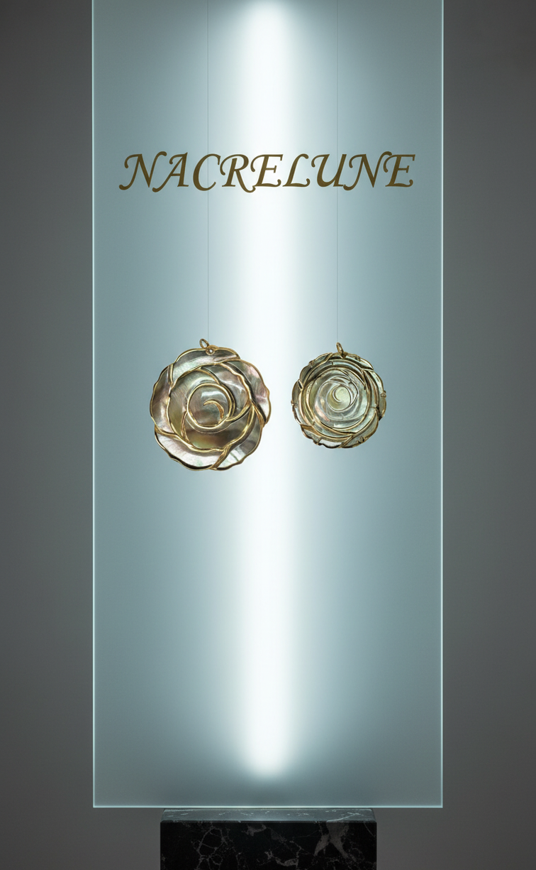pendentif gris et or avec fleur en nacre