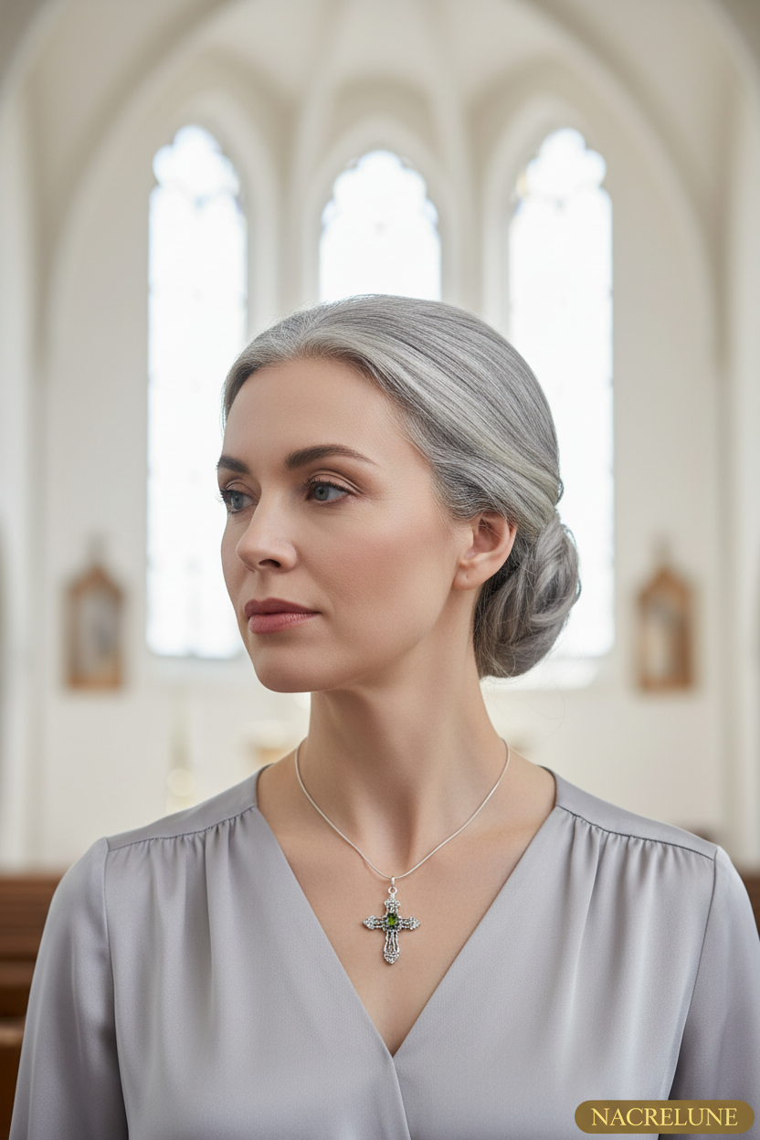 Pendentif Croix en Argent Véritable & Péridot – NACRELUNE NACRELUNE pendentif
