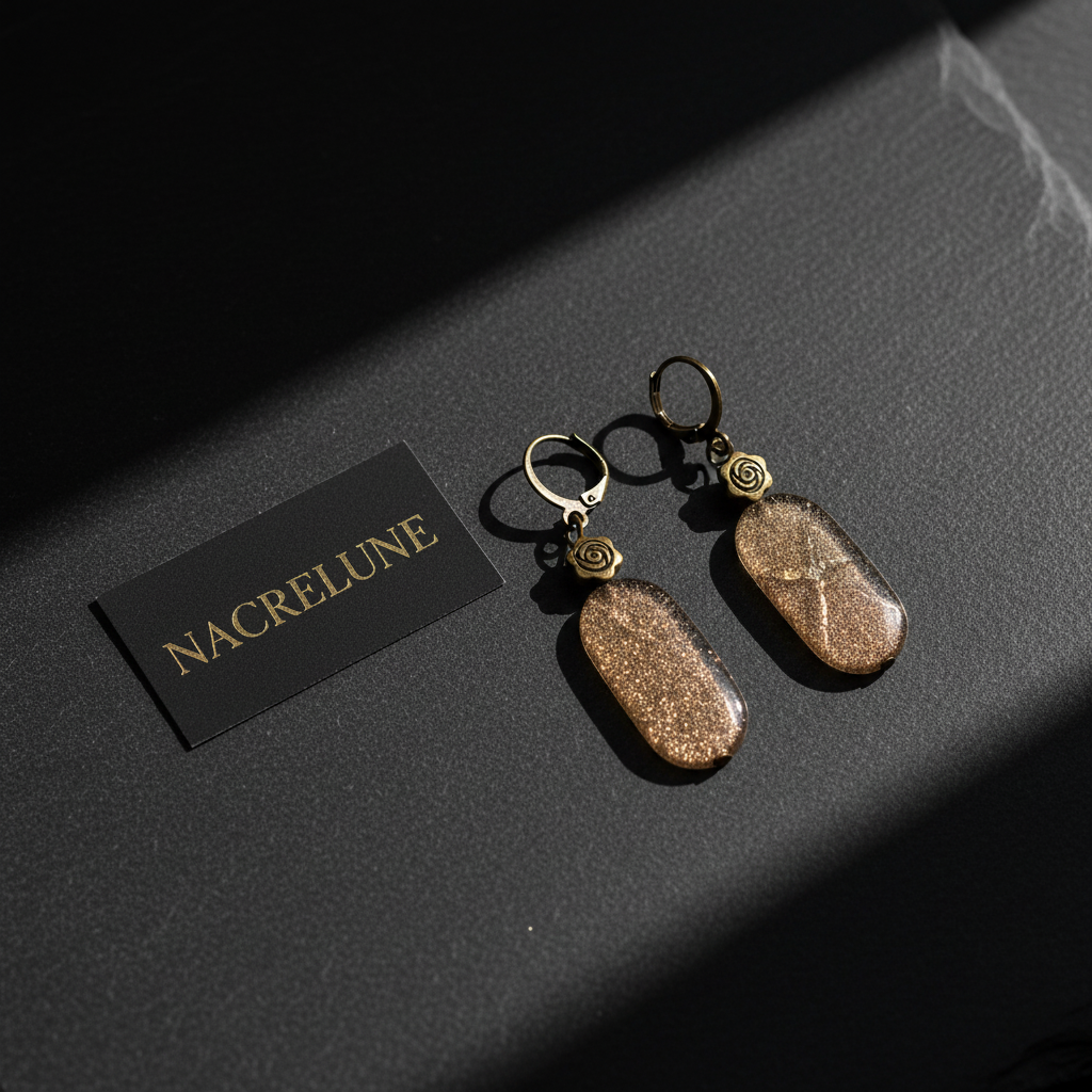 Boucles d'oreille en perles d'acrylique dorées nacrelune.com boucles d'oreille