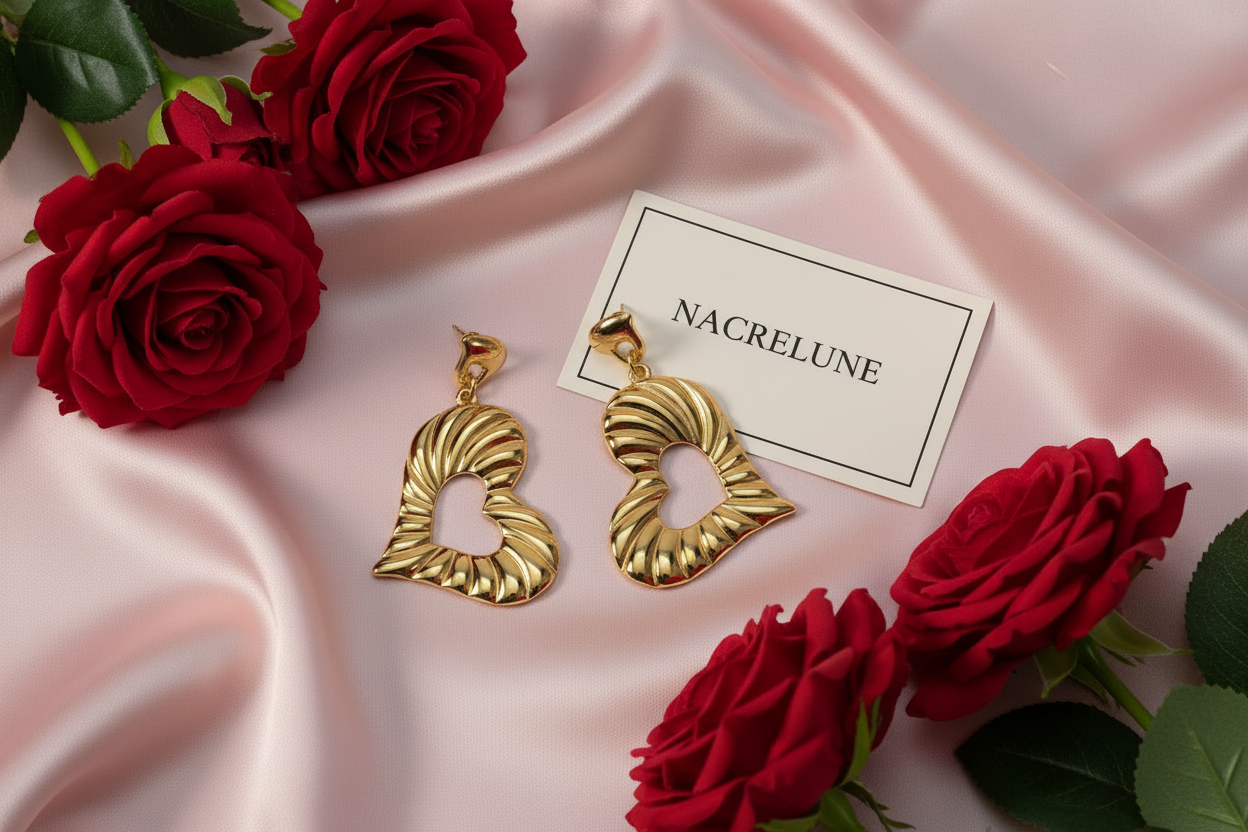 Golden heart earrings Valentine roses