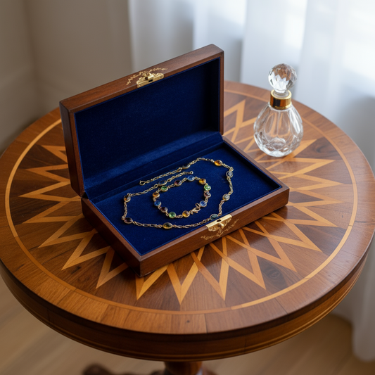 collier et bracelet en plaqué or avec pierres fines NACRELUNE parure