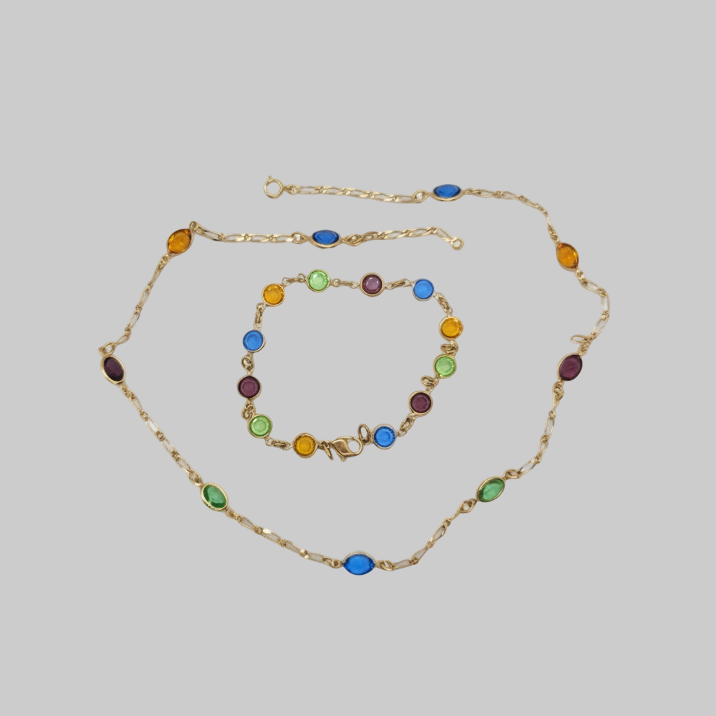 collier et bracelet en plaqué or avec pierres fines NACRELUNE parure