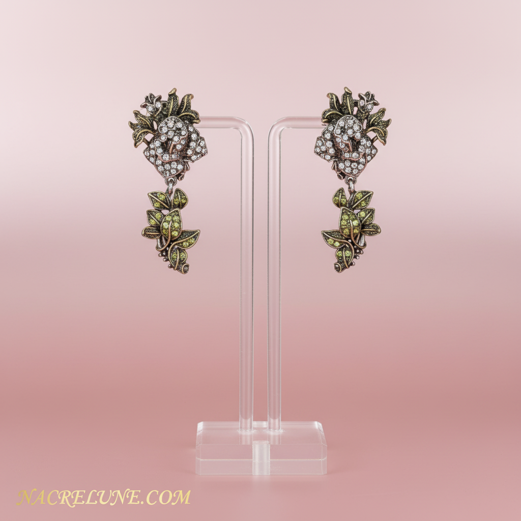 Grandes boucles d'oreille en strass en forme de roses blanches NACRELUNE boucles d'oreille