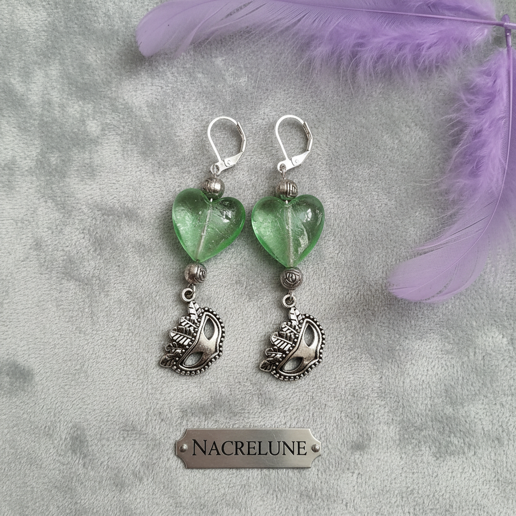 Green earrings grey velvet flat