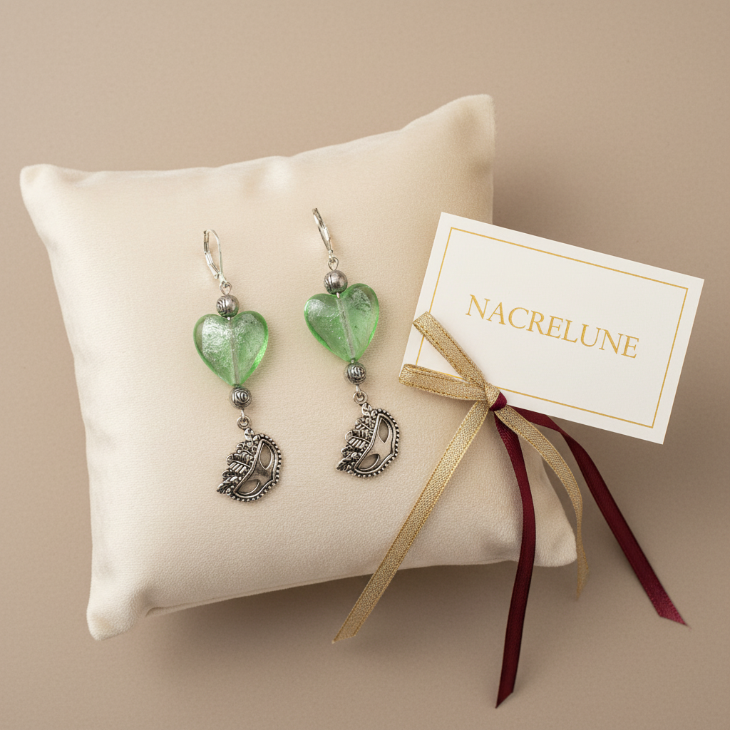 Green earrings ivory velvet flat