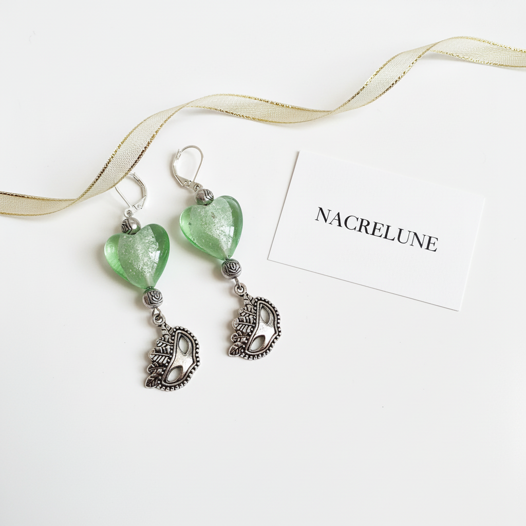 Green earrings white flat