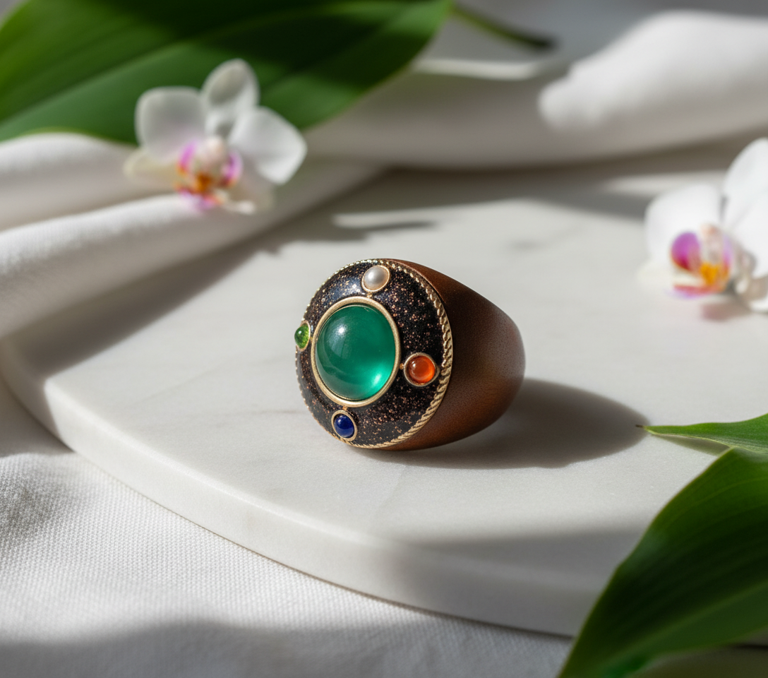 Bagues en bois naturel avec pierres véritables nacrelune.com Bague