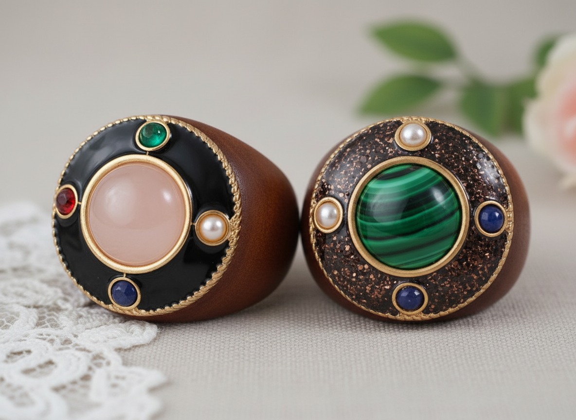 Bagues en bois naturel avec pierres véritables nacrelune.com Bague