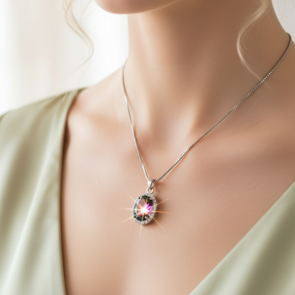 Pendentif en argent avec topaze traitée mystique nacrelune.com pendentif