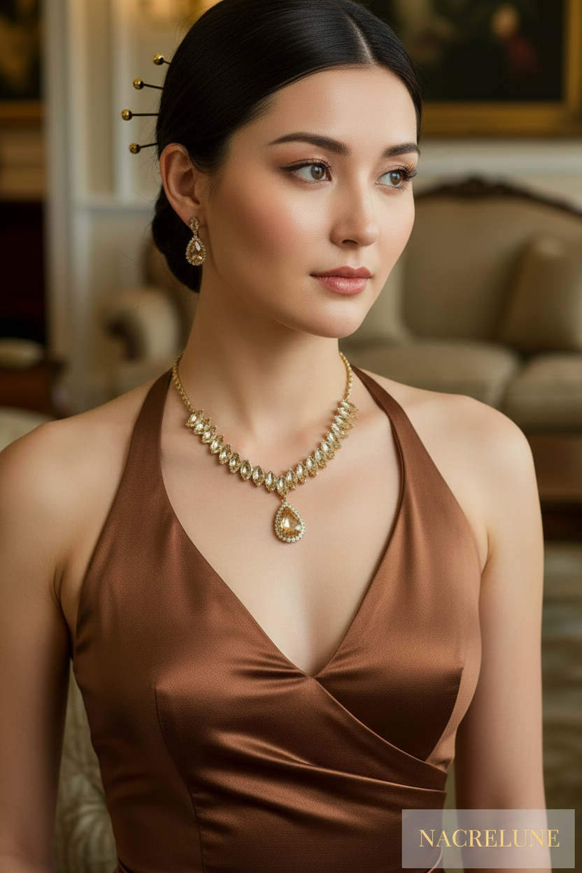 Parure en zirconia imitant la topaze fumée nacrelune.com parure