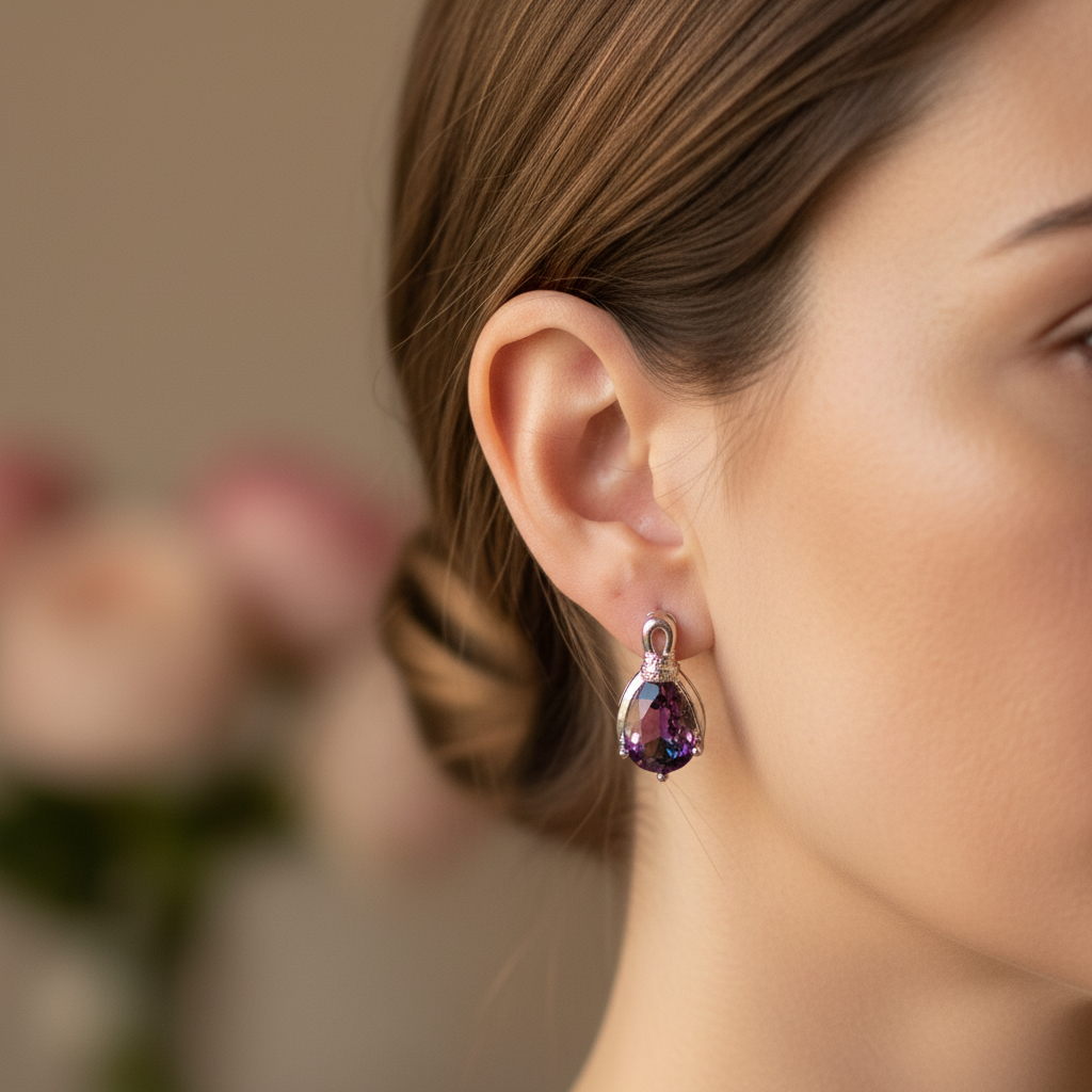 Boucles d’oreille en argent avec topazes taillées traitées nacrelune.com boucles d'oreille