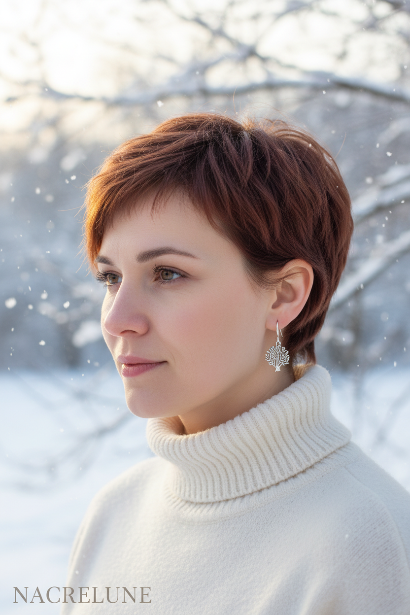 Boucles d'oreille arbre en hiver – Bijou nature & poésie hivernale nacrelune.com boucles d'oreille