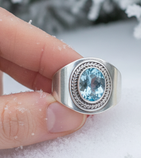 Bague en argent 925 avec topaze bleue nacrelune.com Bague