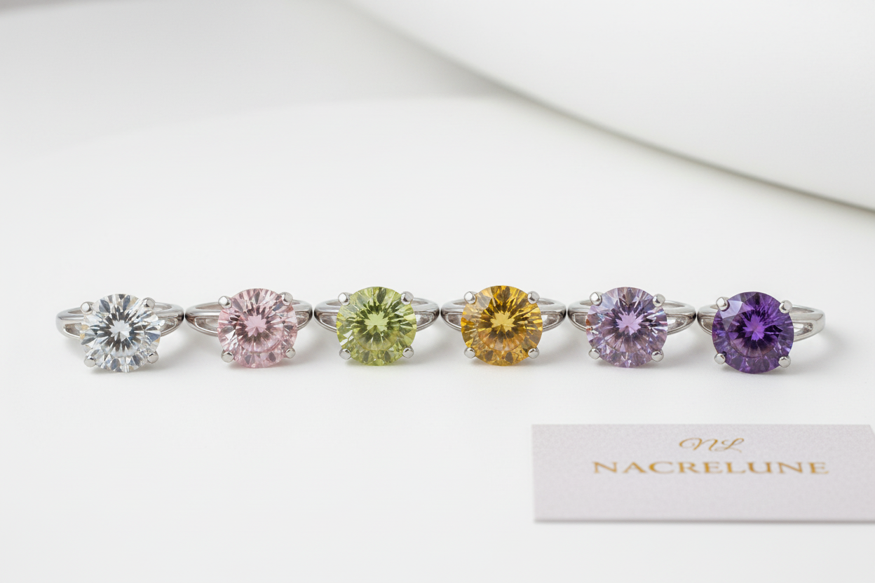 Bague zirconia imitation pierres précieuses, choisissez votre taille et couleur nacrelune.com Bague