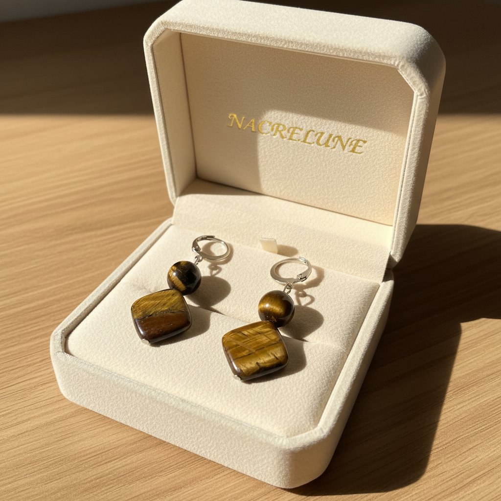 Boucles d'oreille Œil de Tigre – Pierre Naturelle | NACRELUNE nacrelune.com boucles d'oreille