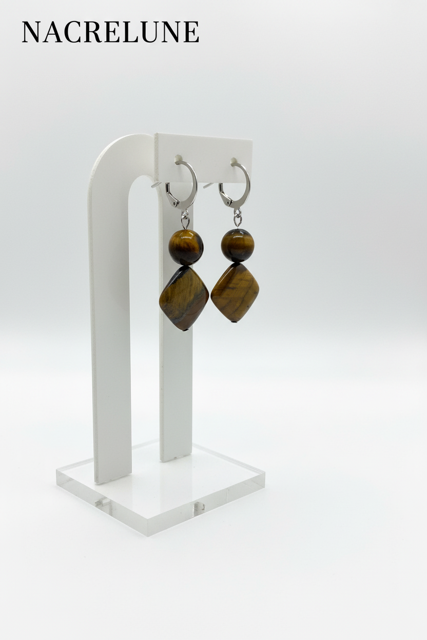 Boucles d'oreille Œil de Tigre – Pierre Naturelle | NACRELUNE nacrelune.com boucles d'oreille