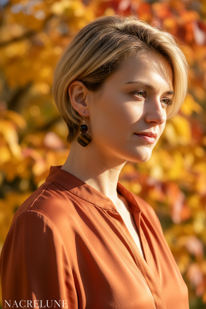Boucles d'oreille Œil de Tigre – Pierre Naturelle | NACRELUNE nacrelune.com boucles d'oreille