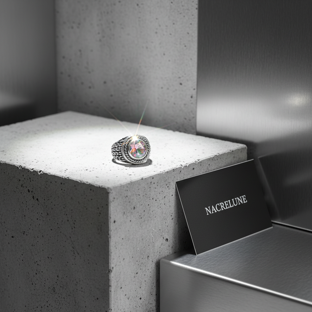 Bague en argent 925 avec topaze traitée mystique multicolore nacrelune.com Bague