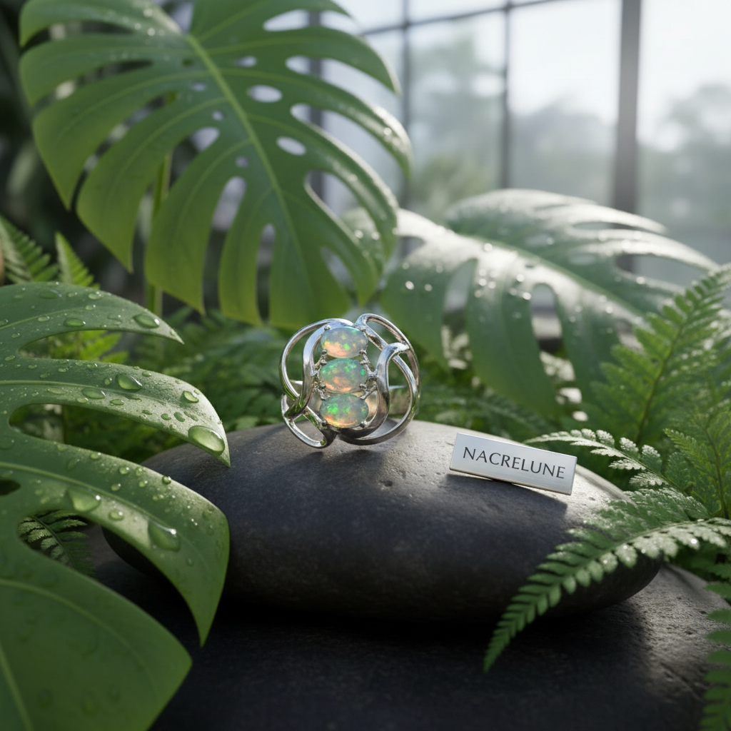 Bague en argent 925 avec opale de feu bleue nacrelune.com Bague