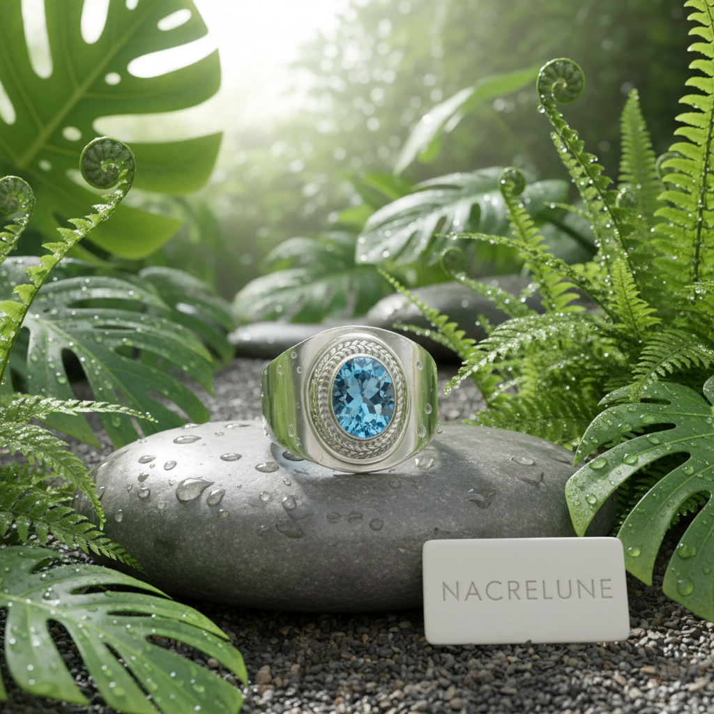 Bague en argent 925 avec topaze bleue 58 nacrelune.com Bague