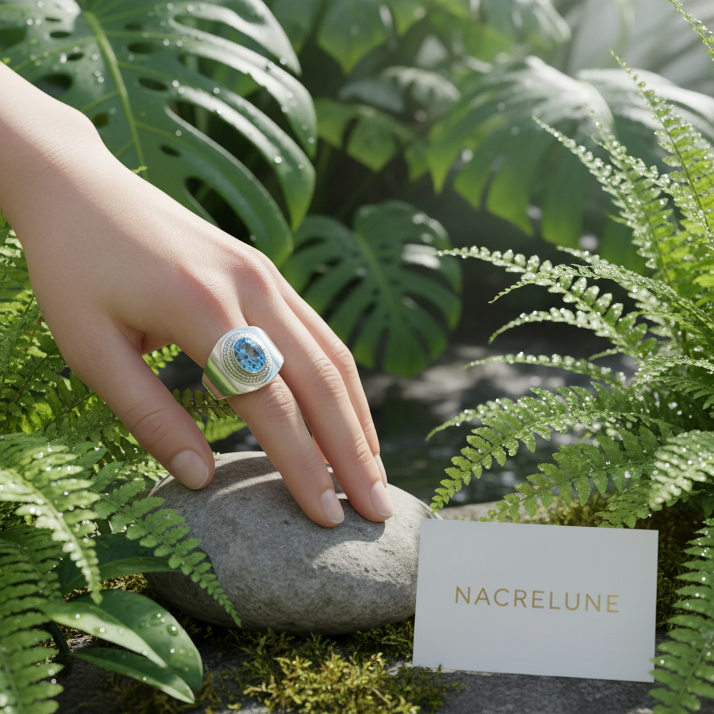 Bague en argent 925 avec topaze bleue nacrelune.com Bague