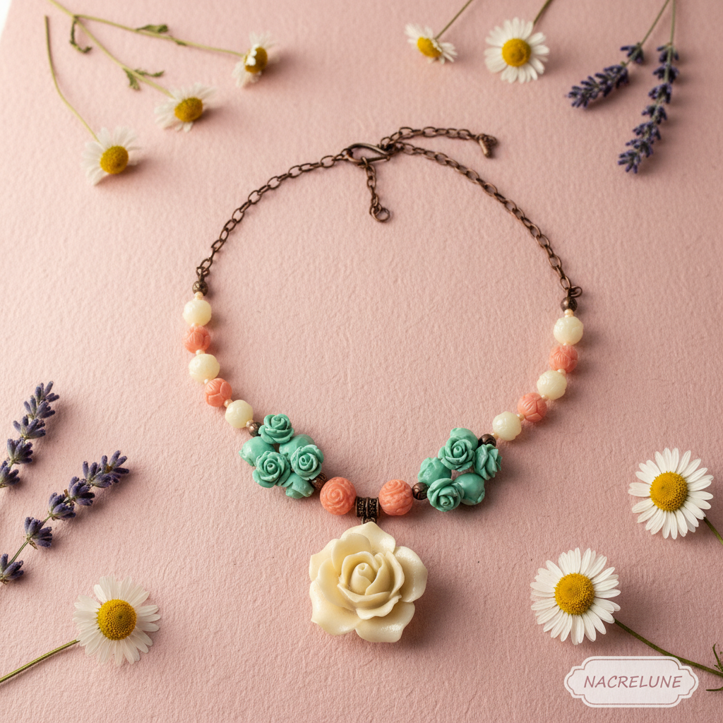 Collier Fleurs & Perles Imitation Corail – NACRELUNE NACRELUNE collier