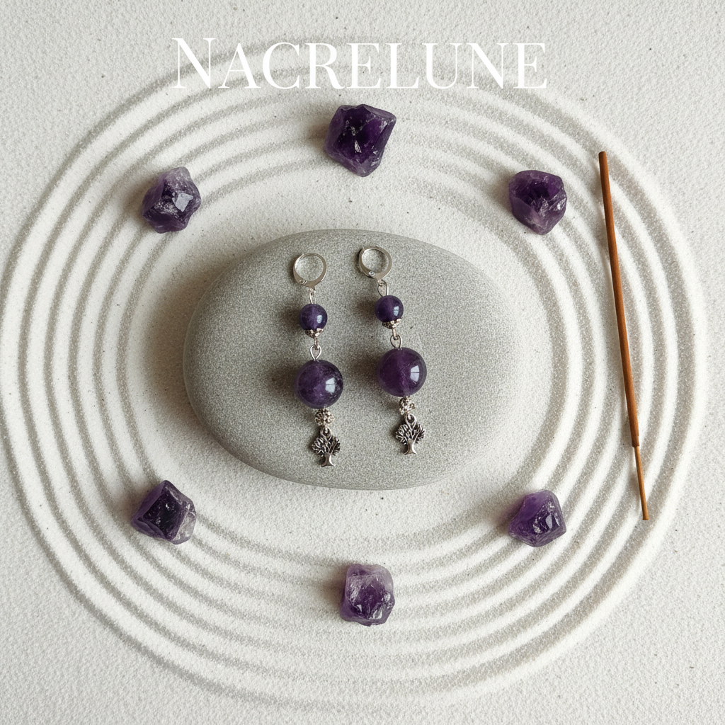 Boucles d'oreille en améthyste naturelle | NACRELUNE nacrelune.com boucles d'oreille