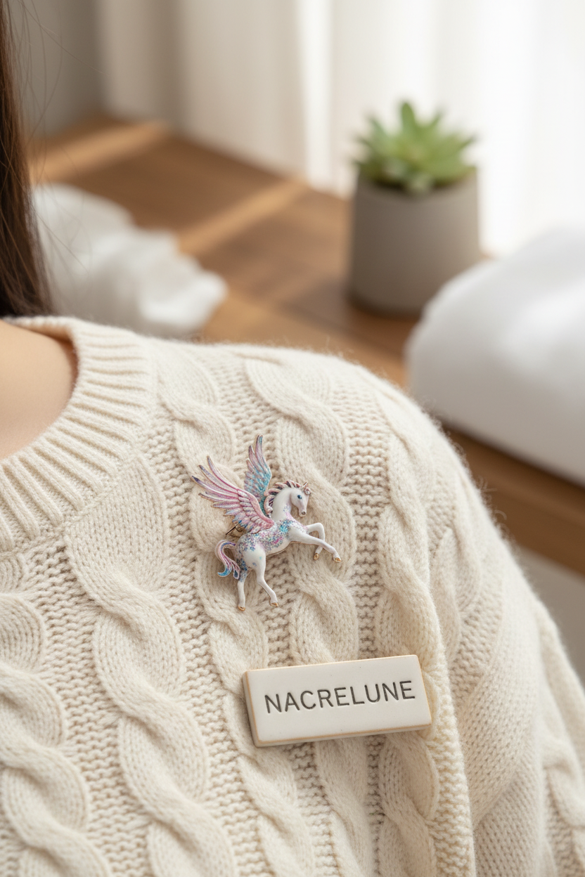 Broche cheval ailé en porcelaine nacrelune.com broche