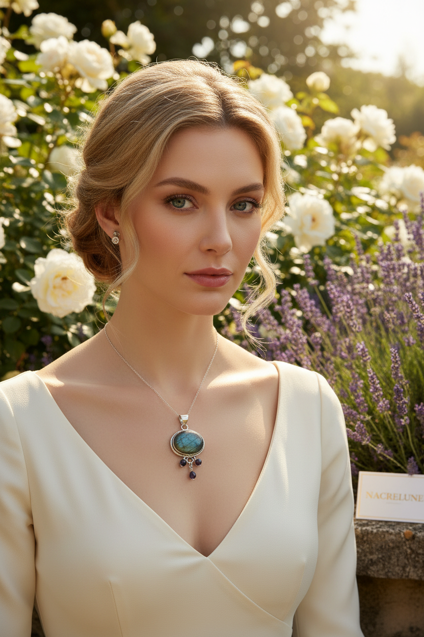 pendentif argent 925 avec labradorite et amethystes nacrelune.com pendentif