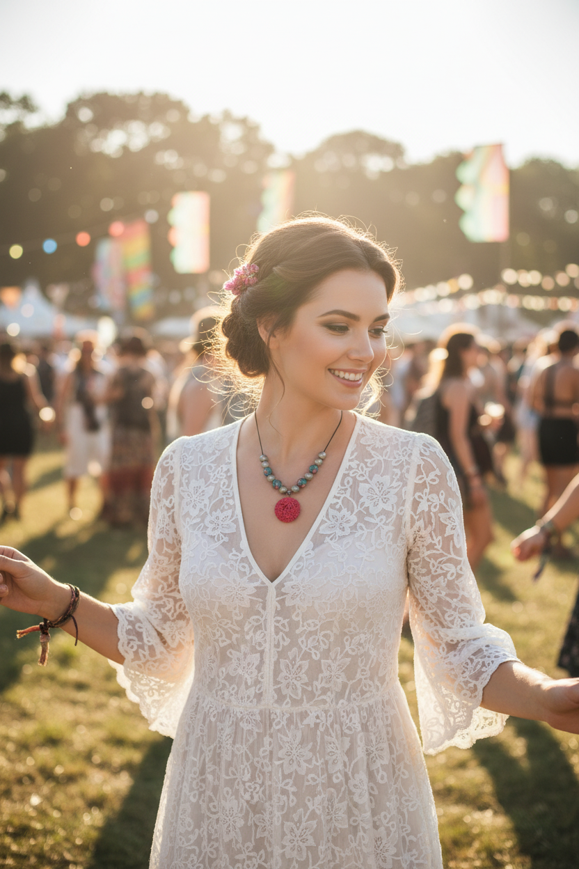 Collier en pâte fimo, acrylique et fleurs en resine NACRELUNE collier