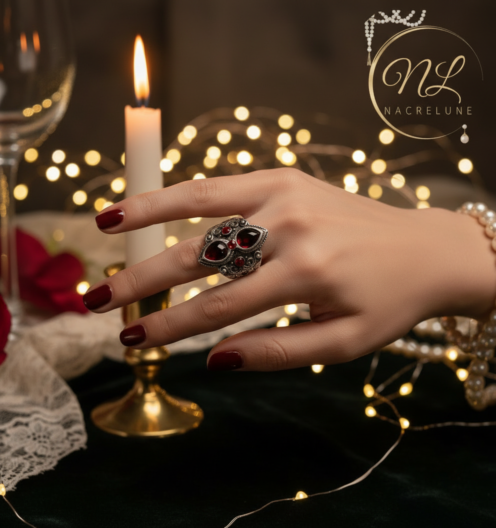 Bague fantaisie avec pierre rouges nacrelune.com Bague