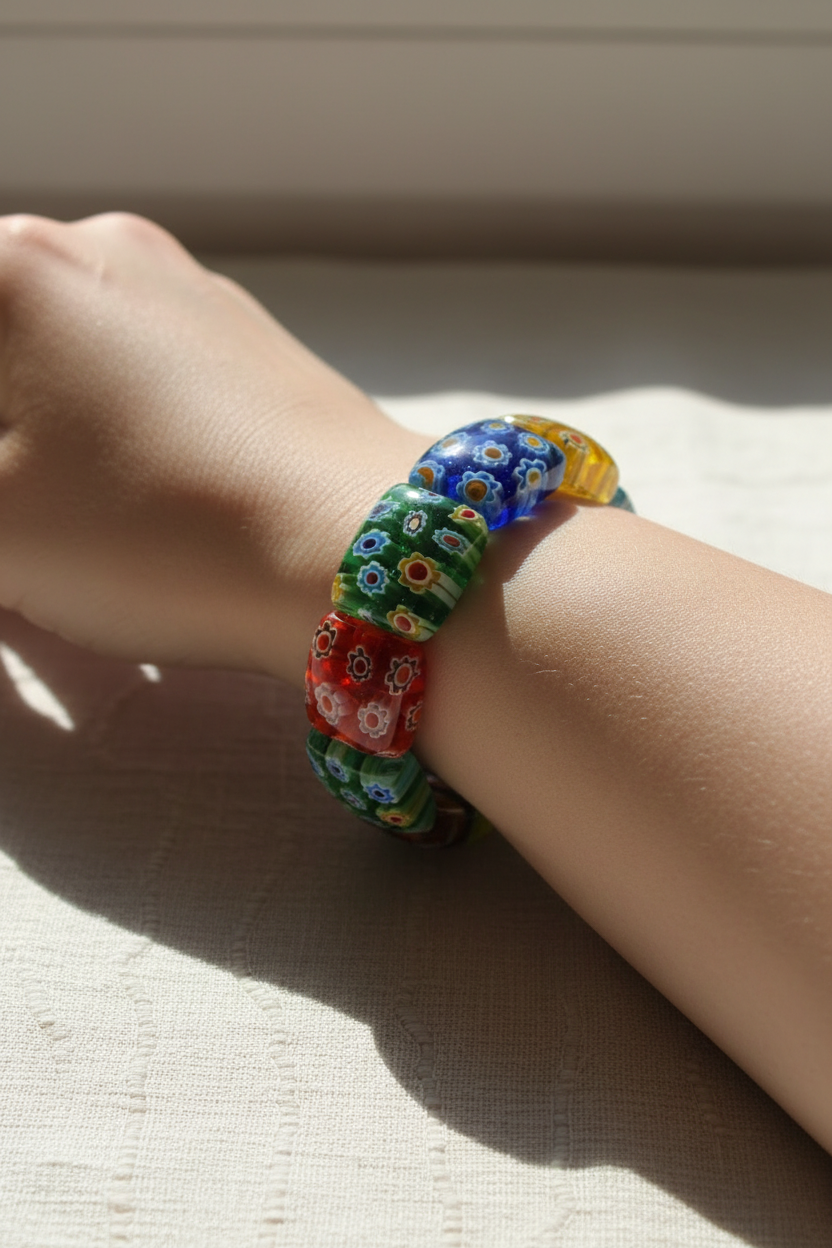 Bracelet Élastique Millefiori | Verre Vénitien Multicolore – Nacrelune nacrelune.com bracelet