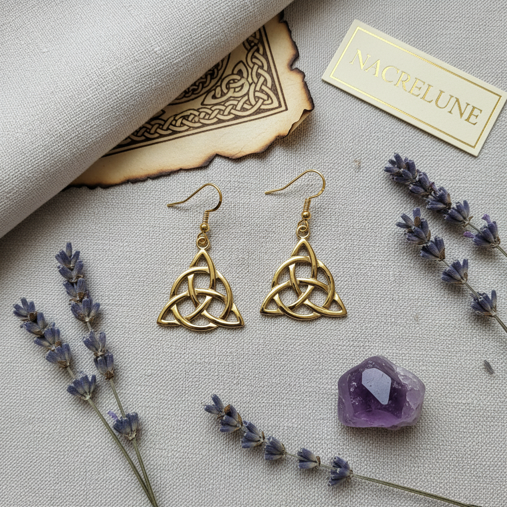 Boucles d'Oreille Triquetra en Laiton Plaqué Or – NACRELUNE NACRELUNE boucles d'oreille