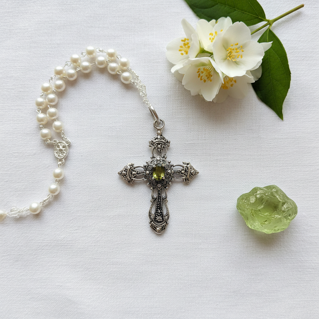 Pendentif Croix en Argent Véritable & Péridot – NACRELUNE NACRELUNE pendentif