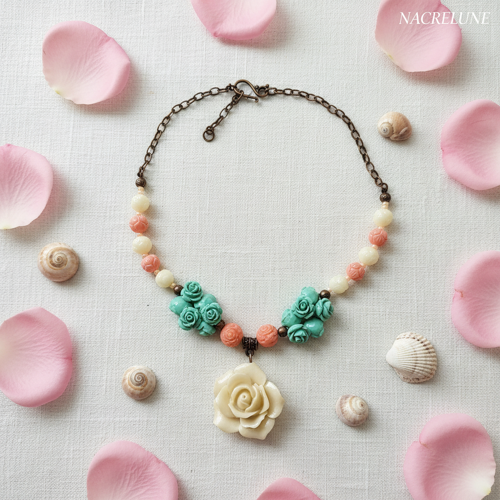 Collier Fleurs & Perles Imitation Corail – NACRELUNE NACRELUNE collier