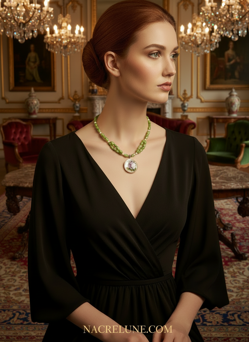 Collier en perles de nacre avec grande perle en nacre peinte NACRELUNE collier