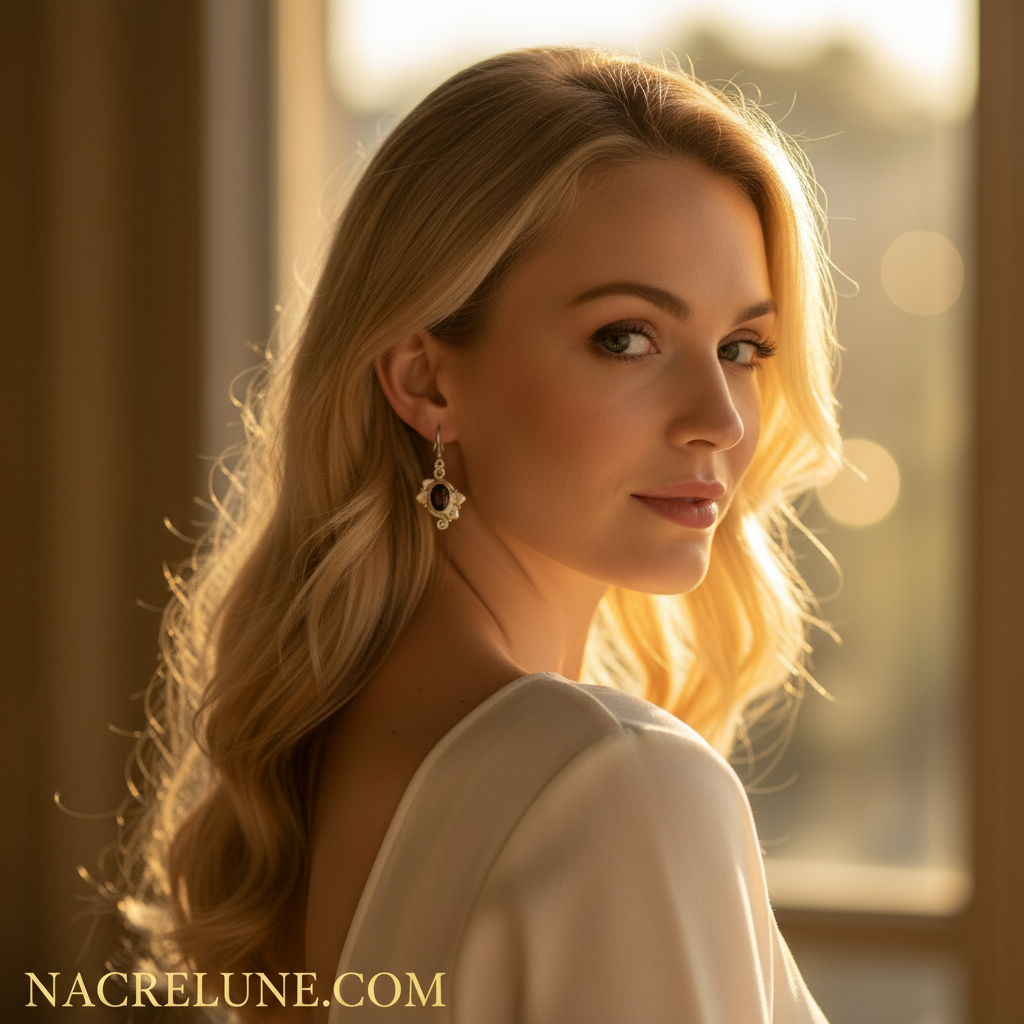 Boucles d’oreille en argent avec grenats nacrelune.com boucles d'oreille