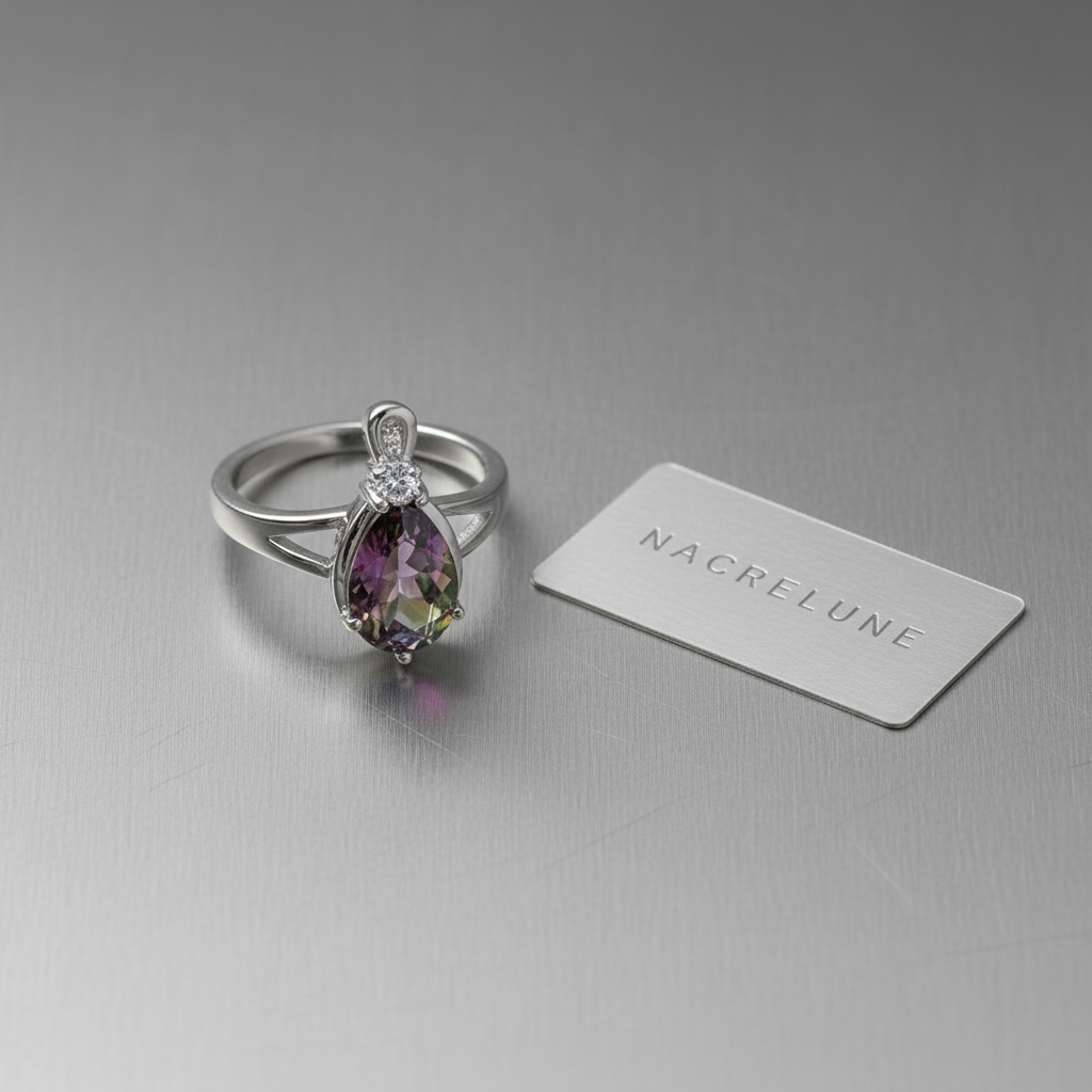 Bague en argent avec topaze taillée traitée nacrelune.com Bague