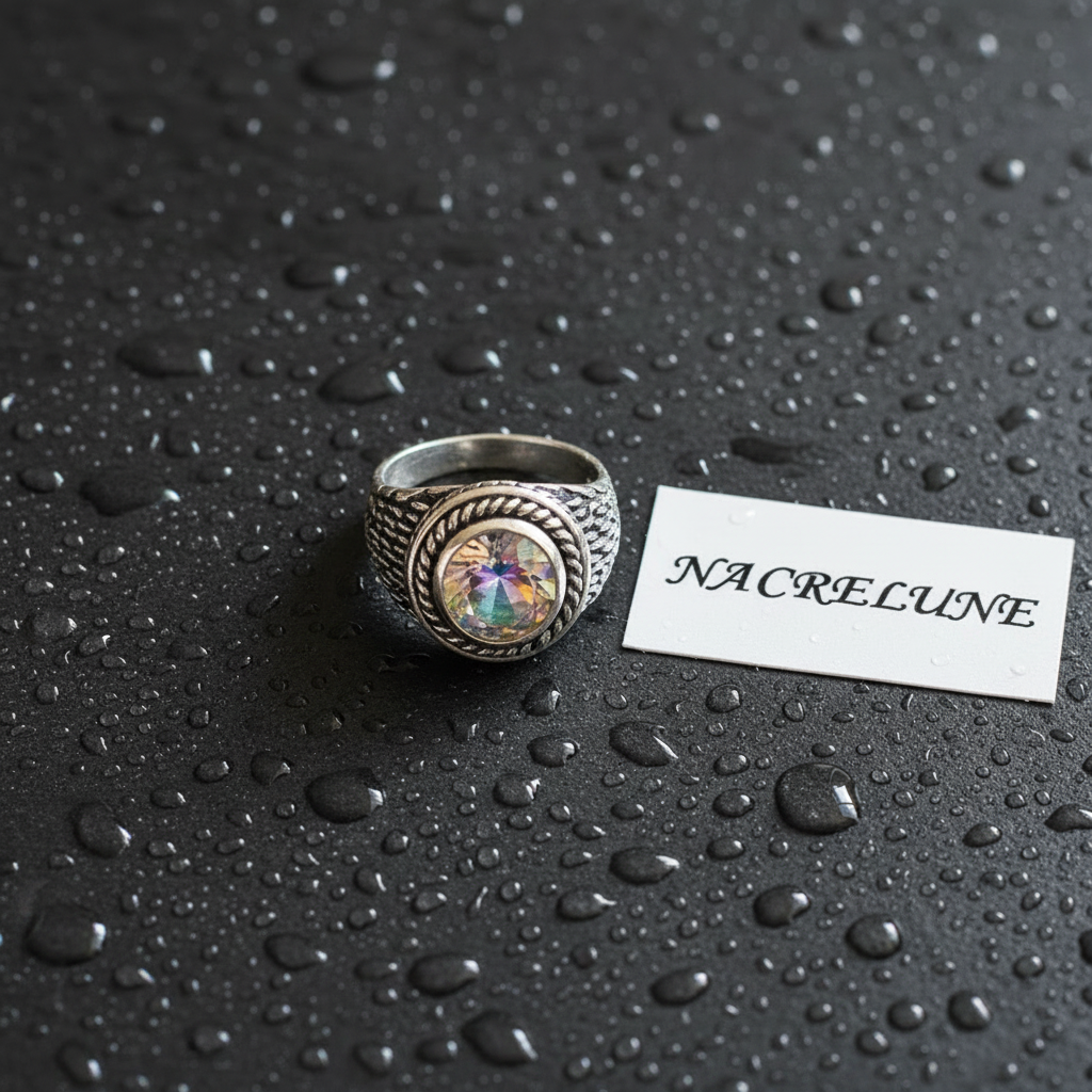 Bague en argent 925 avec topaze traitée mystique multicolore nacrelune.com Bague