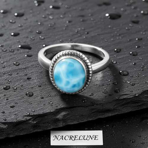 Bague en argent 925 et pierre larimar 57 nacrelune.com Bague