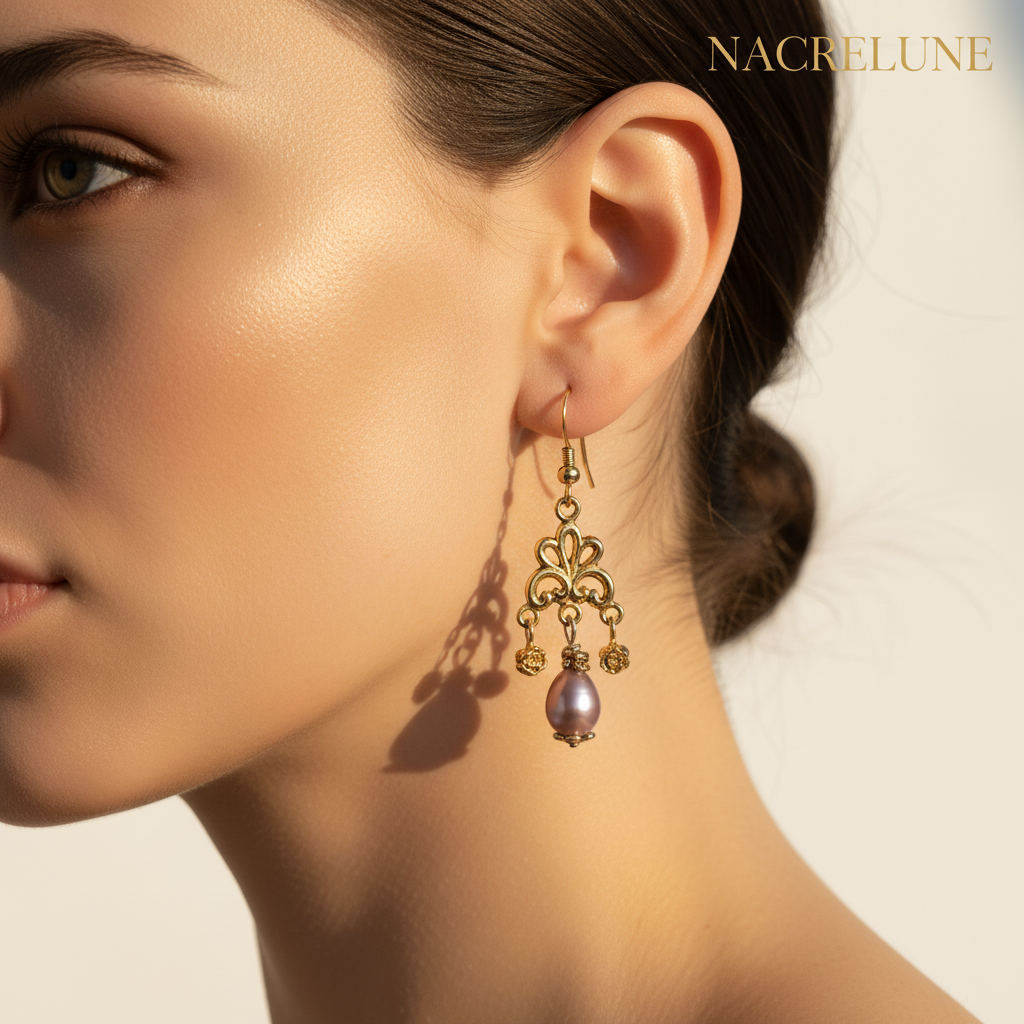 Boucles d'oreille perle de culture mauve – Bijou nacré & élégance violette nacrelune.com boucles d'oreille