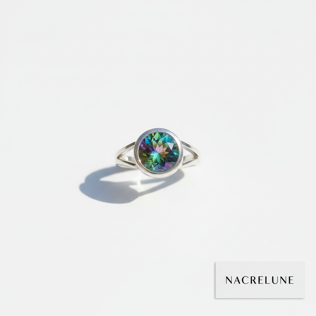 Bague en argent avec topaze taillée traitée mystique 58 nacrelune.com Bague
