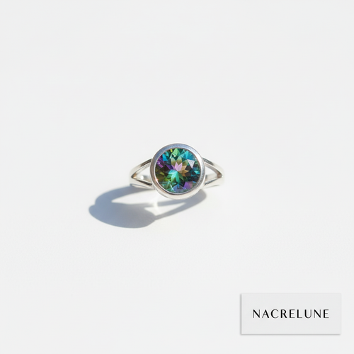 Bague en argent avec topaze taillée traitée mystique 58 nacrelune.com Bague