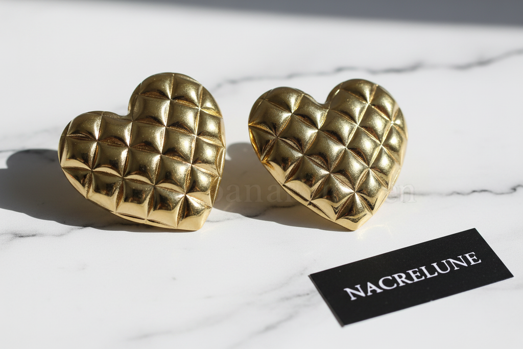 Boucles d'Oreille Cœur Matelassé Plaqué Or – Puffy Heart | NACRELUNE NACRELUNE boucles d'oreille