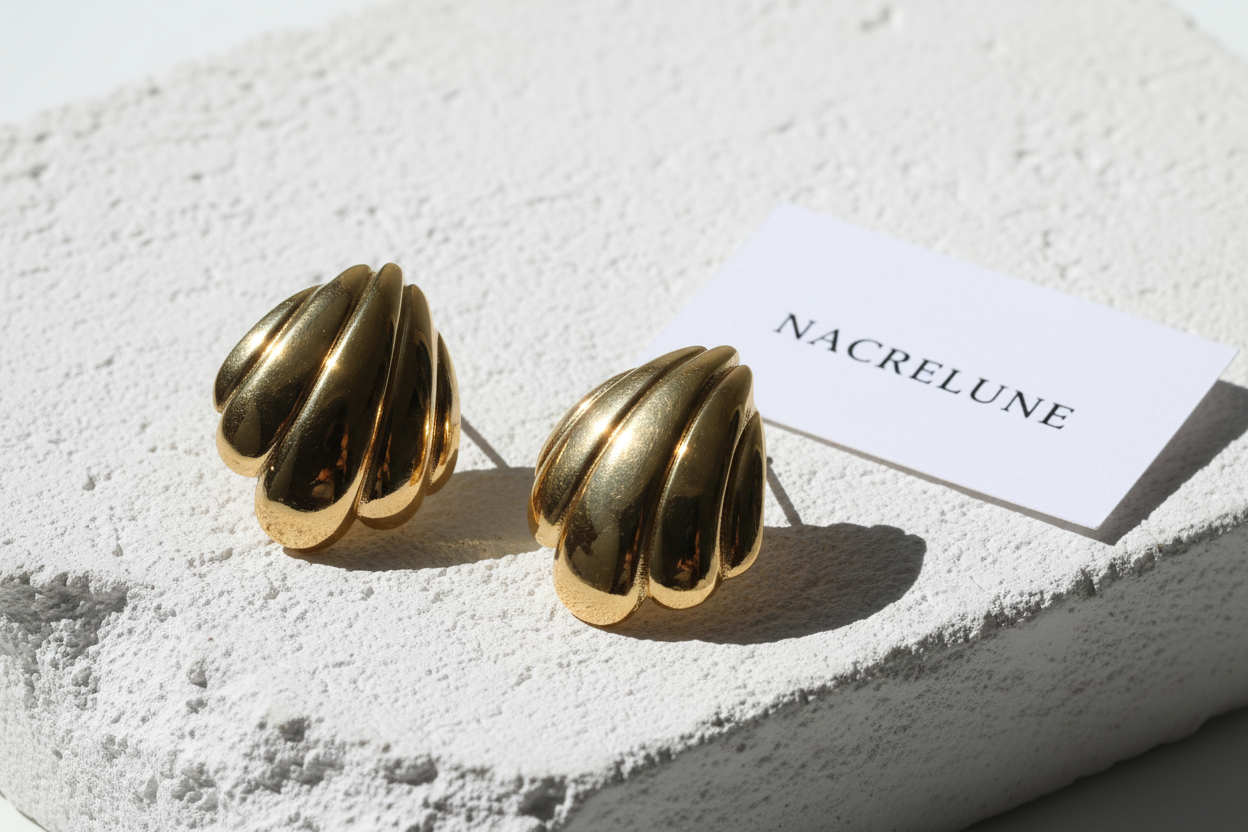 Boucles d'Oreille Coquille Plaqué Or – Chunky Statement | NACRELUNE NACRELUNE boucles d'oreille