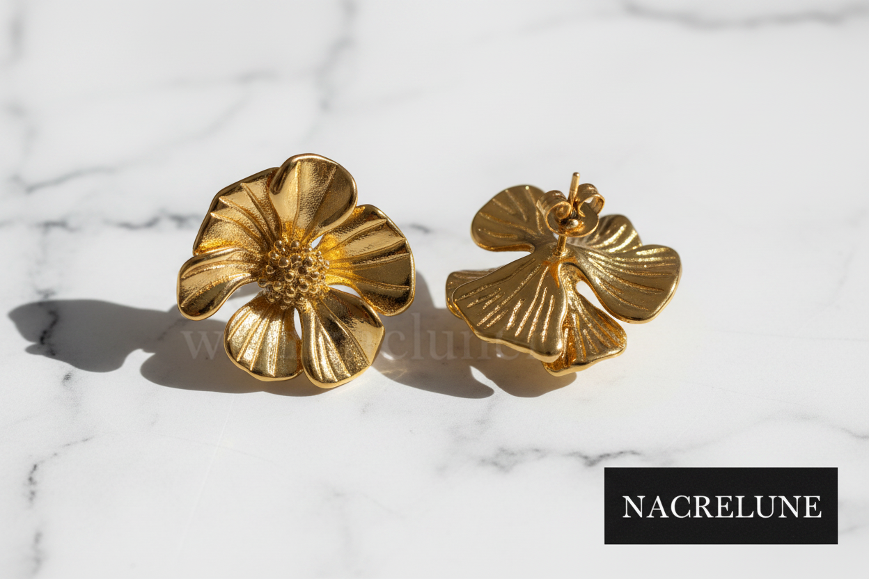 Boucles d'Oreille Fleur Plaqué Or – Pétales Sculptés | NACRELUNE NACRELUNE boucles d'oreille