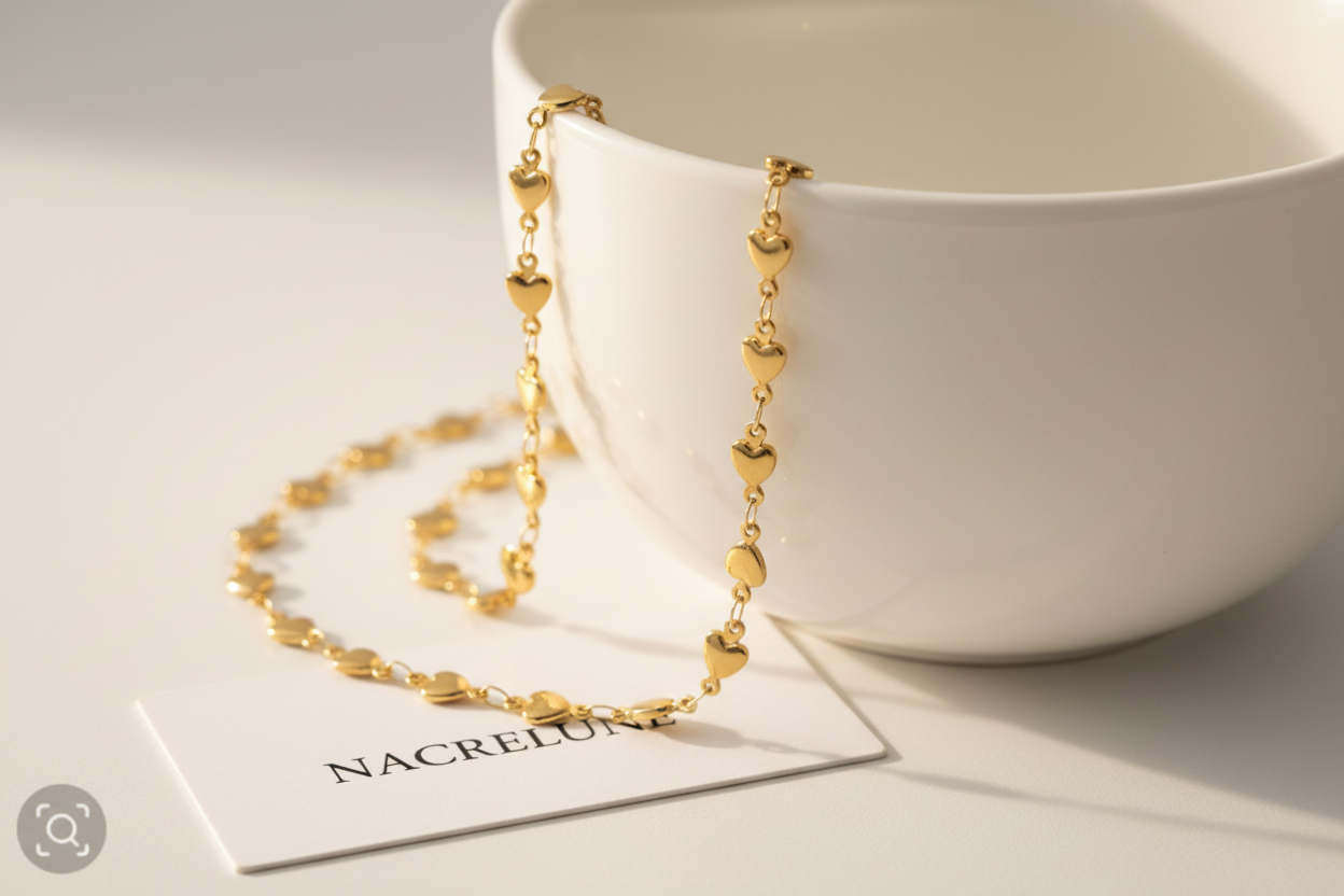 Collier Maillons Cœurs Plaqué Or – Chaîne Romantique | NACRELUNE NACRELUNE collier