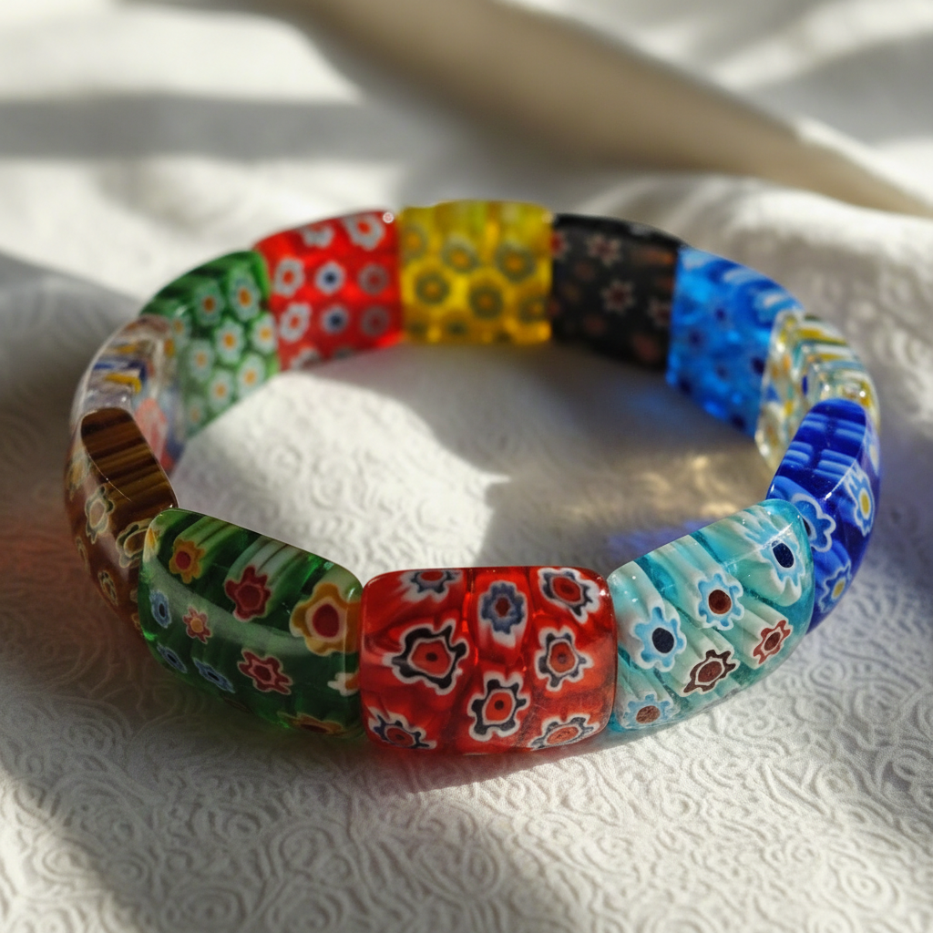 Bracelet Élastique Millefiori | Verre Vénitien Multicolore – Nacrelune nacrelune.com bracelet